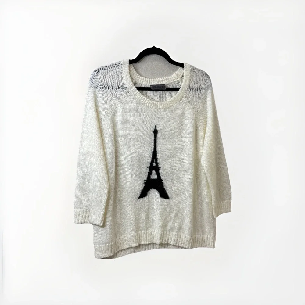 Wooden Ships Sweater Women S/M Cream Eiffel Tower Coastal Mohair Blend